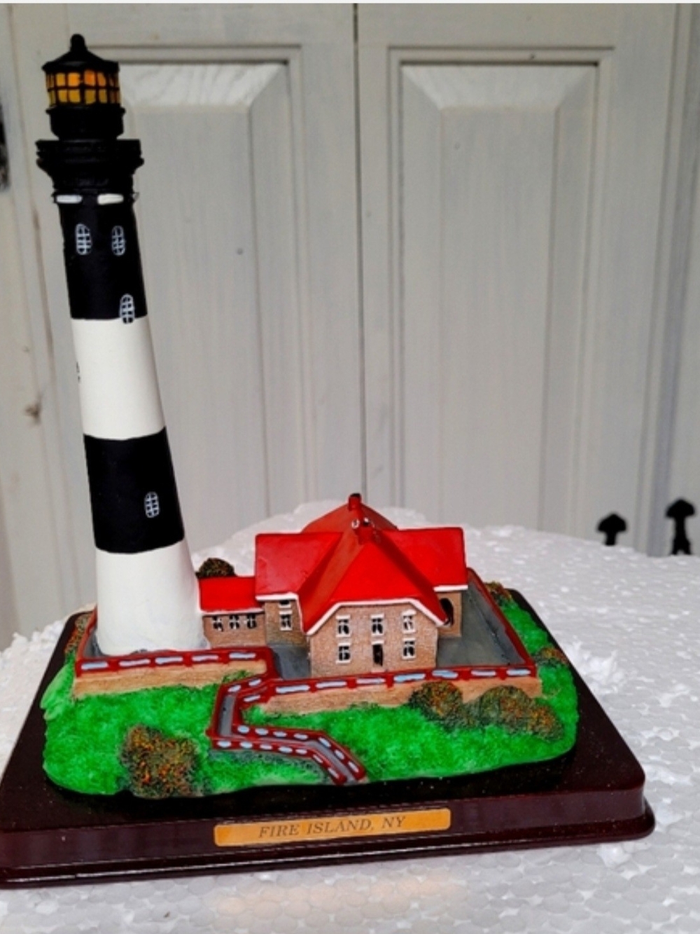 Oneida Lighthouse Sculpture with Red Roof and Black-White Tower